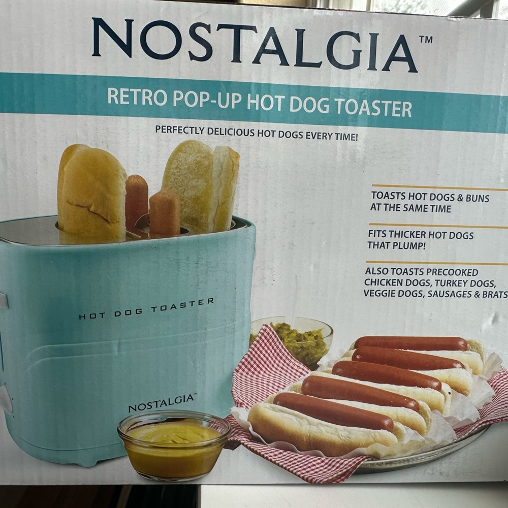 Nostalgia‎ Retro Pop-Up Hot Dog Toaster Aqua/Teal New Unopened Box